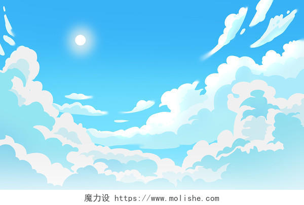 蓝色卡通云朵天空插画卡通夏天夏日立夏夏季天空插画